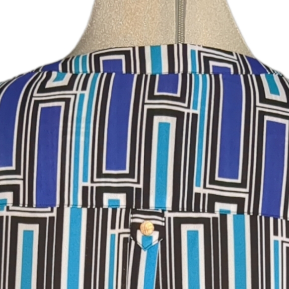 INVESTMENTS Royal Blue Long Sleeves Multicolour Blouse Size LG - Picture 3 of 11